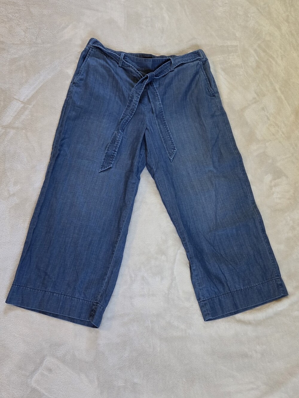 NWT Talbots Indigo Elastic-Waist Tie Belt Pull-on Wide Leg Pants Size PXL